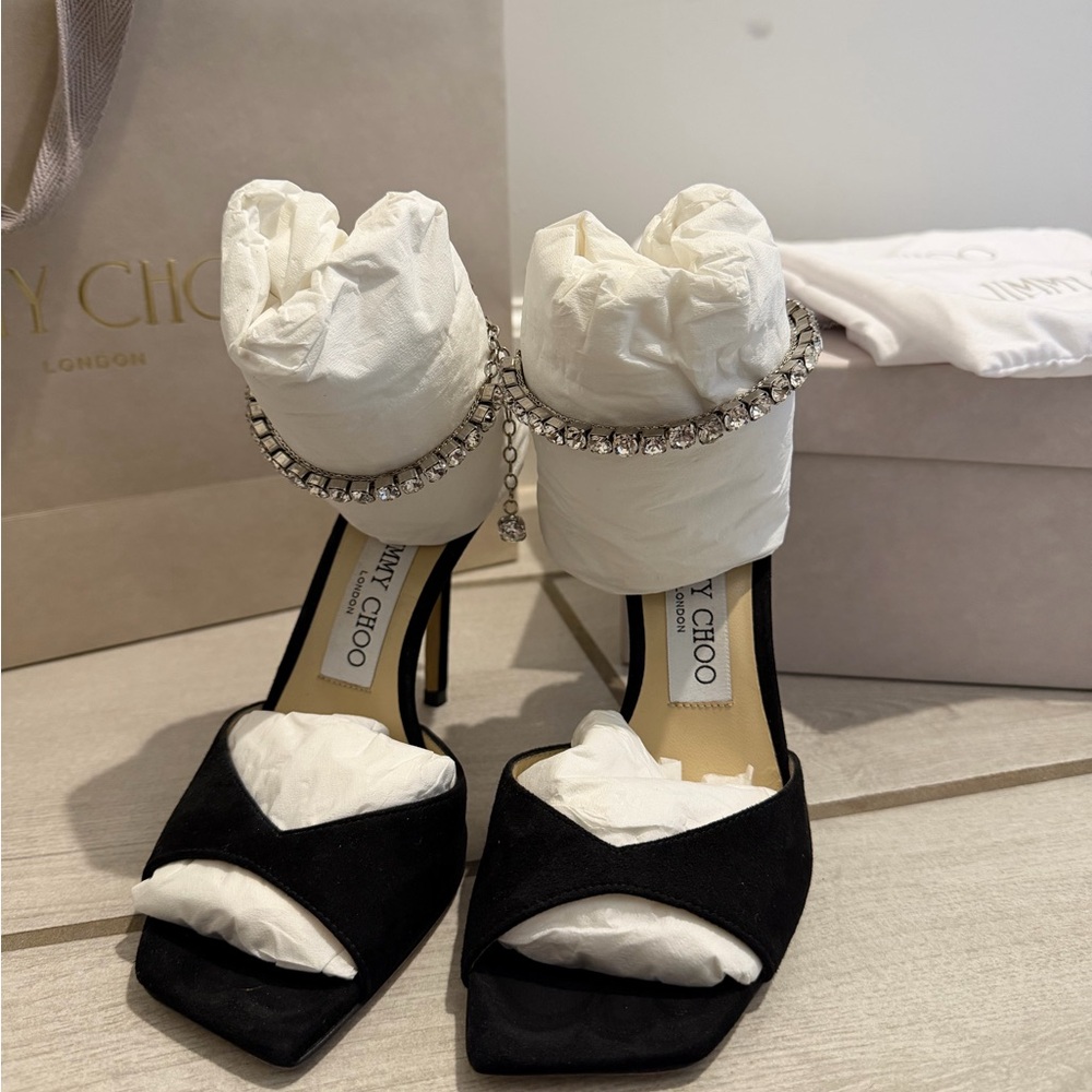 Jimmy Choo Black Heels with Crystal Ankle Strap